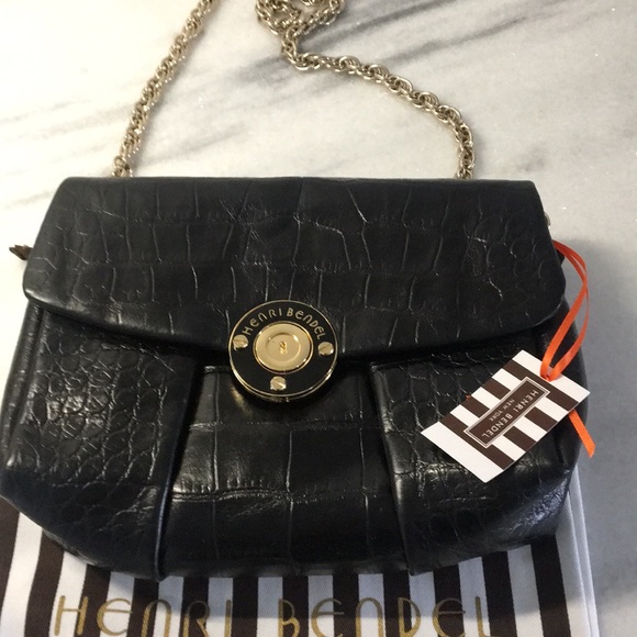 henri bendel Handbags - Henri Bendel NWT Milner Croc Embossed Leather Blk